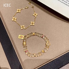 「八方の富」中世ブッチ風中空ドットダイヤモンド四芒星ブレスレット、女性用、軽くて豪華な重ね付けブレスレット