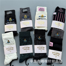 新出口日本西太后中高筒棉混布标网红土星女士春秋冬潮流运动袜子