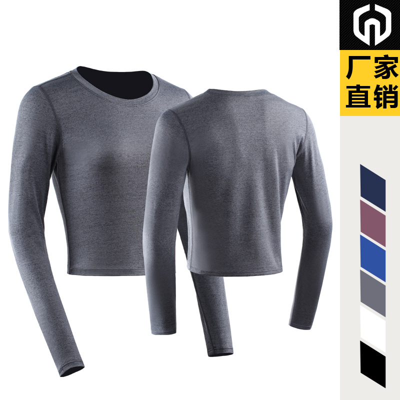 Casual de manga larga de fitness deportes de alta elasticidad de secado rápido medias expuestas ombligo de las mujeres al aire libre correr yoga deportes slim fit ropa