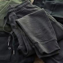 重磅针织男裤秋冬款美式做旧抽绳复古毛圈运动裤男休闲束脚卫裤男