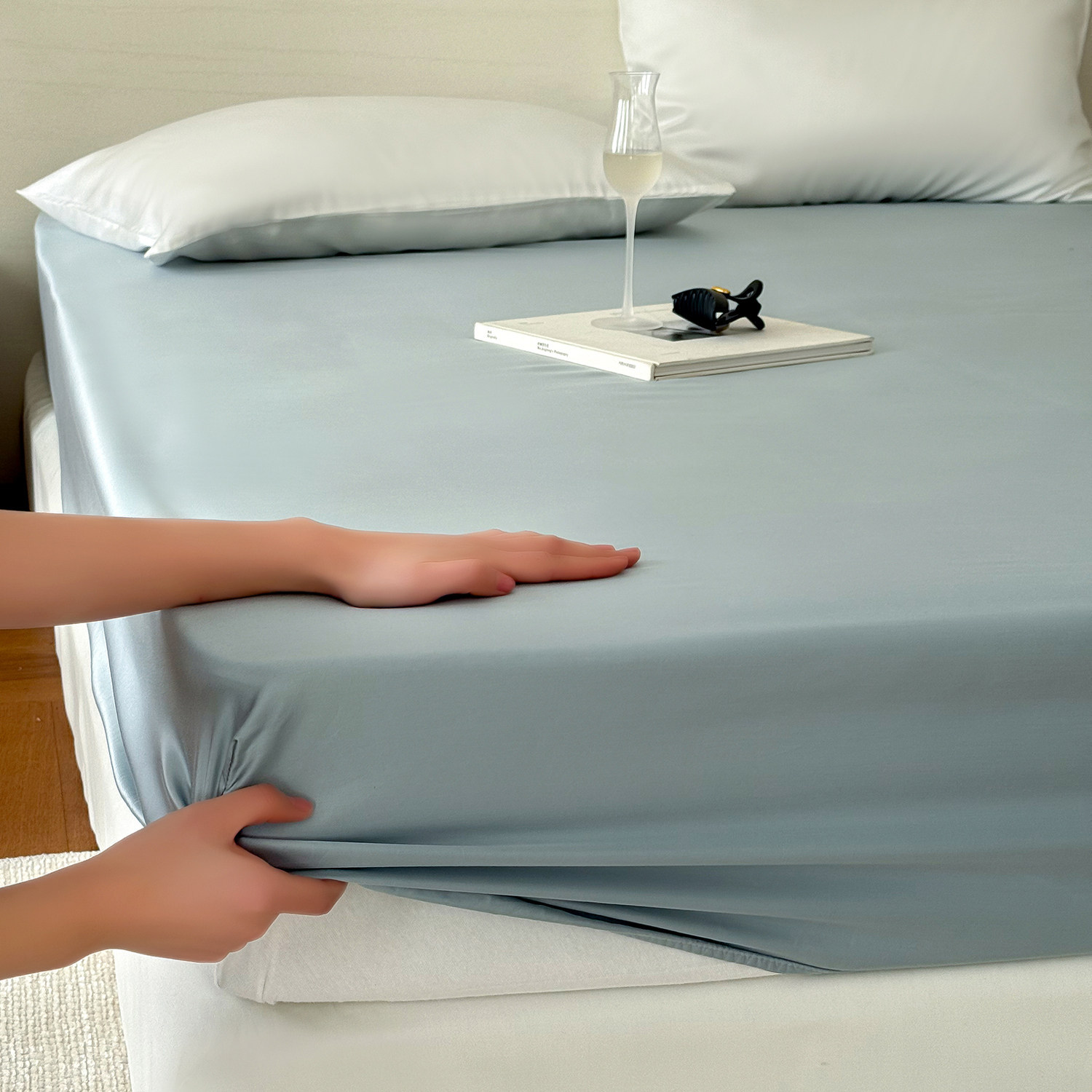 Ice Silk Cooling Duvet Cover Tencel Fitted Sheet Solid Colour_voghion.com