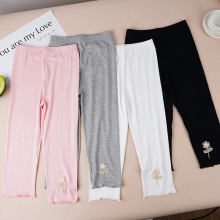 女童打底裤夏季薄款2025新款童裤九分裤弹力比心兔子刺绣夏款裤子