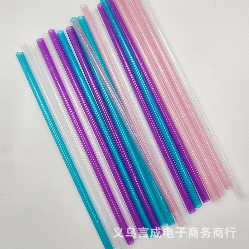 -border reusable plastic glitter straws colorful PP flat mouth straight tube transparent hard tube 30CM no buckle wholesale