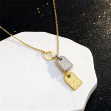 设计感金银双牌钛钢项链ins网红百搭法式复古毛衣链轻奢小众饰品