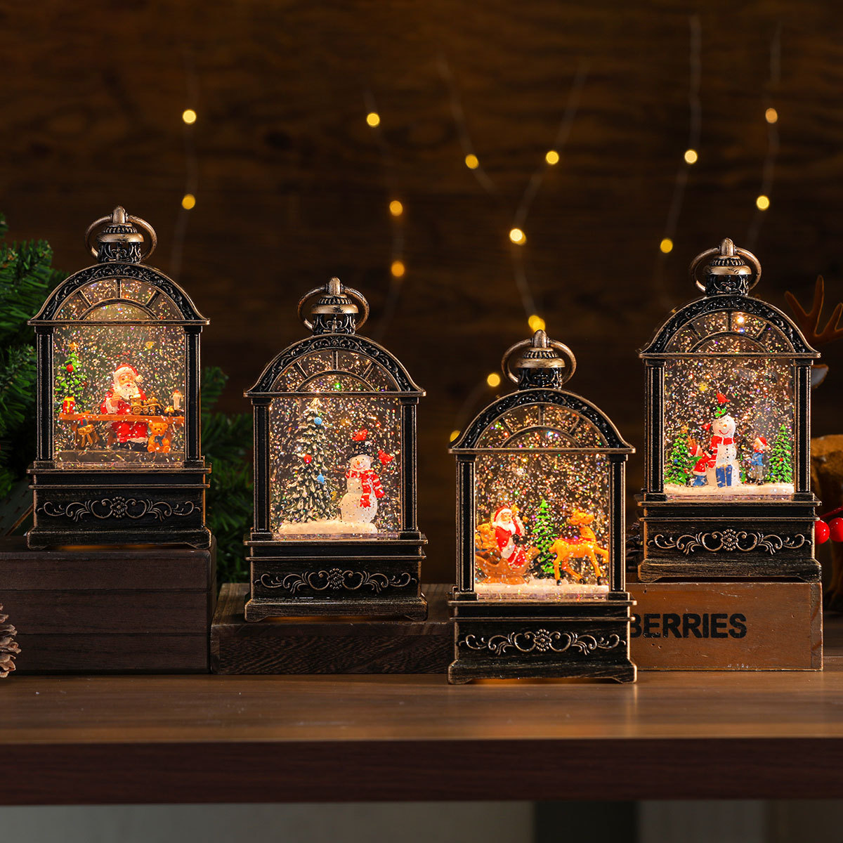 Navidad nueva ventana de luces creativas iluminadas con caja de música luces de noche decoraciones de Navidad regalos de Navidad