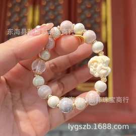 新款北京宫宫同款珠光粉瓷白瓷雕刻Xin经文玩度母多巴胺显白手链