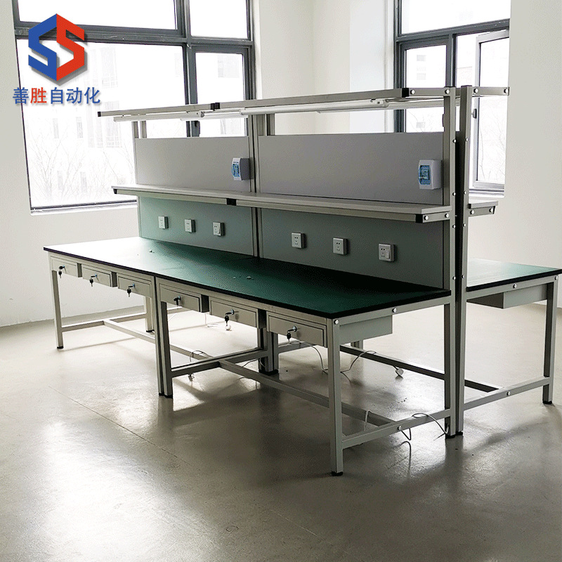 带抽屉单边灯架工作台流水线操作台防静电台面实验台装配台打包台