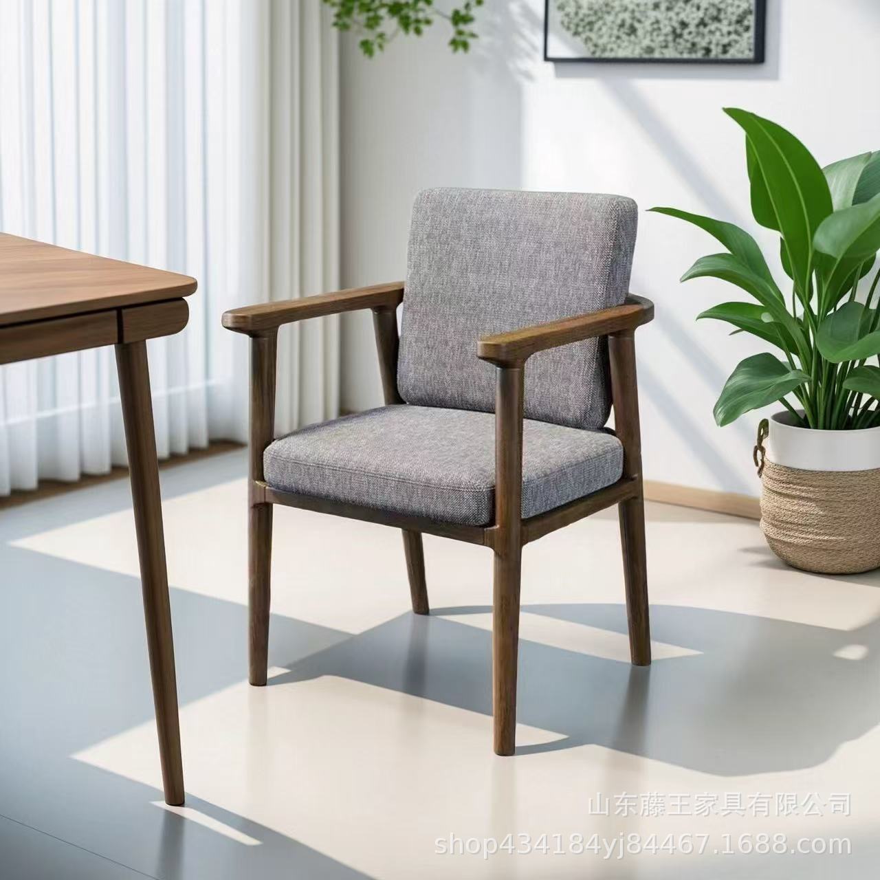 Bachelor Chair Home Leisure Mahjong Chair Modern Living Room Cotton and Linen Cushion Backrest Book Chair Japanese Wabi-Sabi Solid Wood Dining Chair