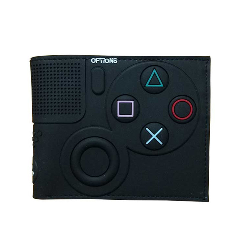 Cartera PSP, botón de control de patrón de mango de juegos, cartera corta de dos plegas, cartera PU juvenil
