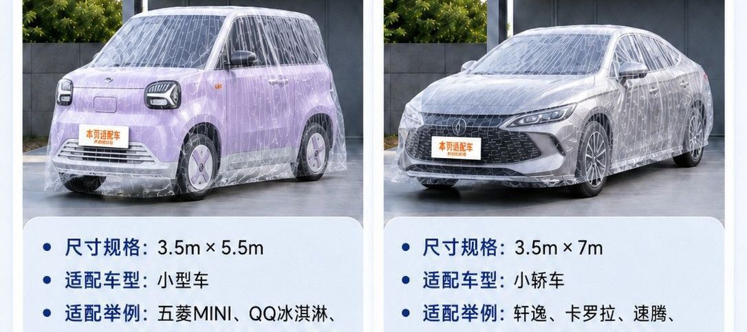 Dustproof car cover made of plastic, suitable for all seasons, fully snowproof outdoor car cover with elastic wrap and disposable drawstring, thickened