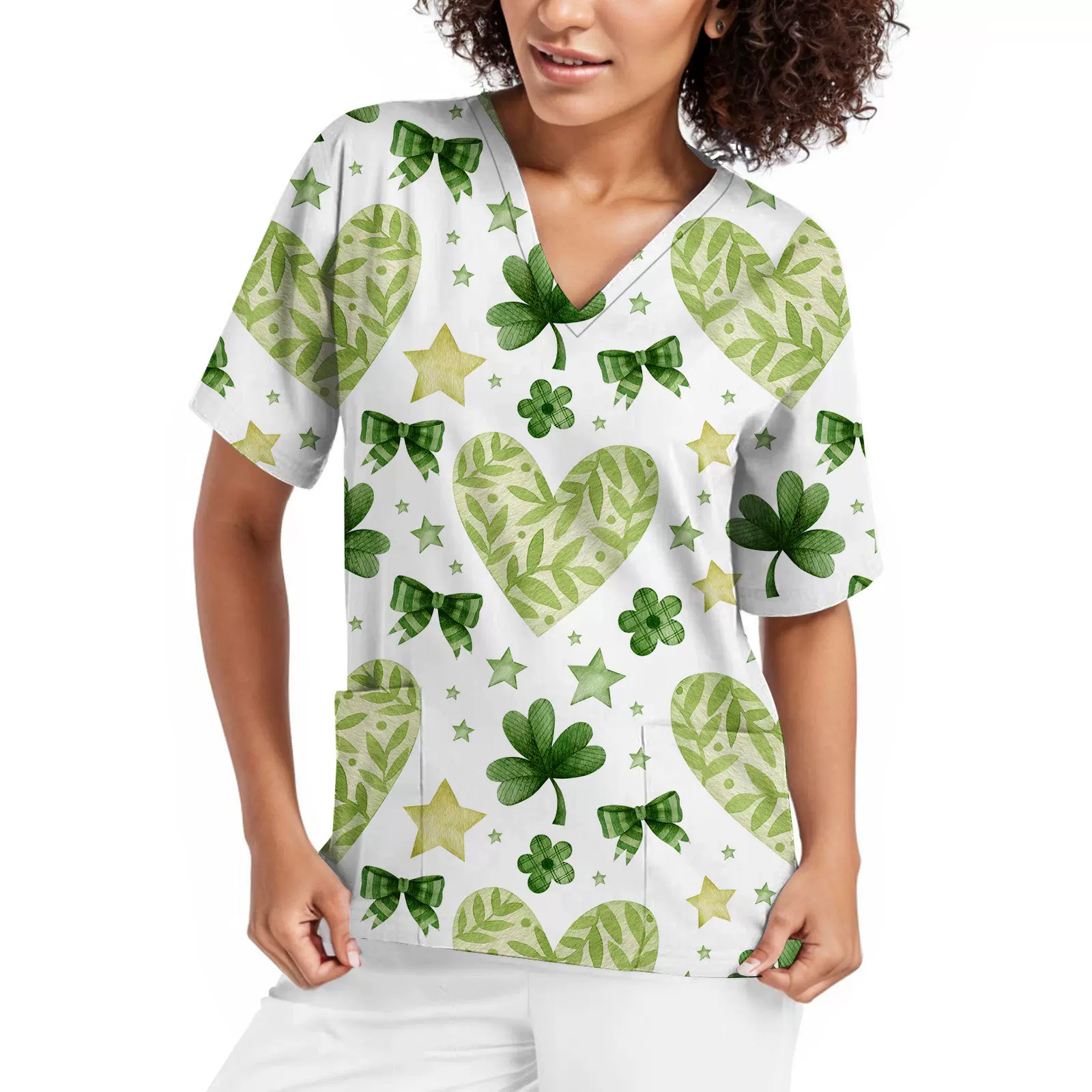 亚马逊2023秋季女装新款休闲印花蕾丝花边V领圣诞碎花长袖T恤现货