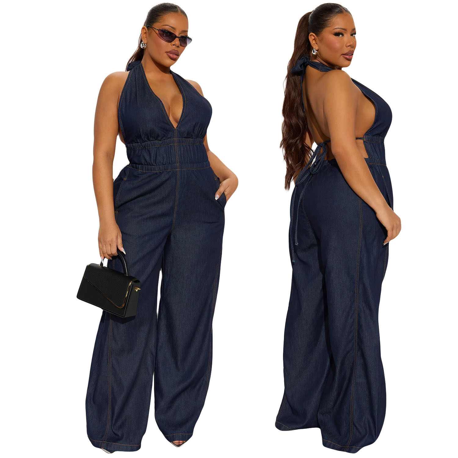 Slim Waist Washed Denim Jumpsuit Sleeveless Overall For Women American Style Straight Loose Fit_ecoleips.com