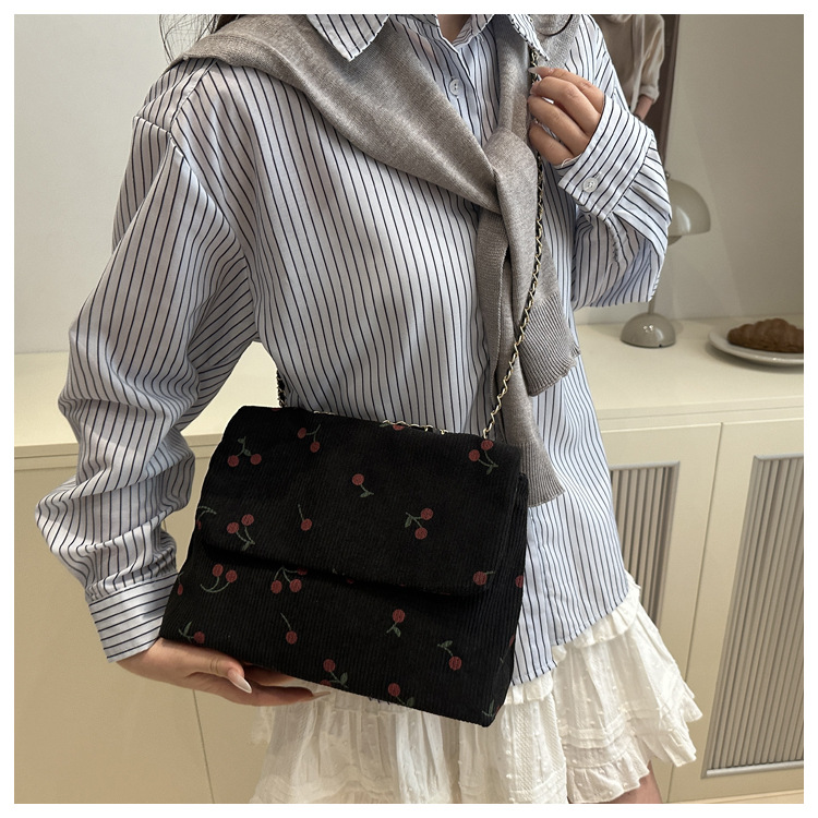 270g Weight Sewing Thread Fashion Element Magnetic Buckle Closure Type Single Shoulder Strap Strap Type Canvas Bag Bags Type Daily Occasion Canvas Material Cherry Pattern All Seasons Season Women's Gender Cute Style Square Shape Women's Canvas Cherry Cute Sewing Thread Square Magnetic Buckle Canvas Bag 12