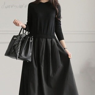 Foreign Trade Original Six-Color Spot 2023 Japanese and Korean Autumn and Winter Long Bottoming Sweater Skirt Splicing Dress New Plus