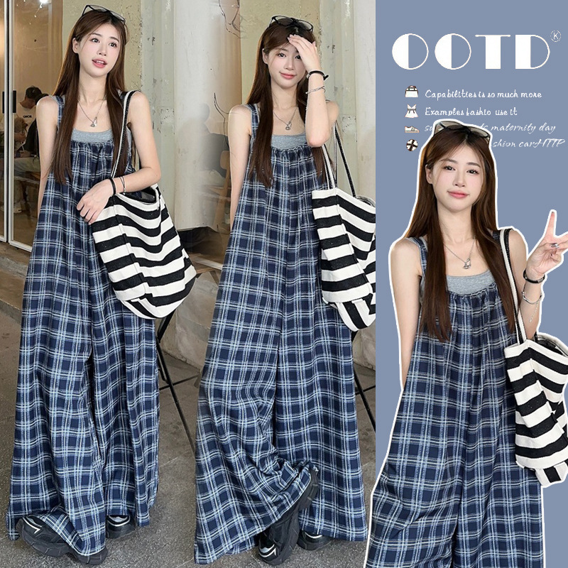 in stock summer new loose pregnant women's suspenders thin one-piece wide-leg pants vest pregnant women's two-piece suit