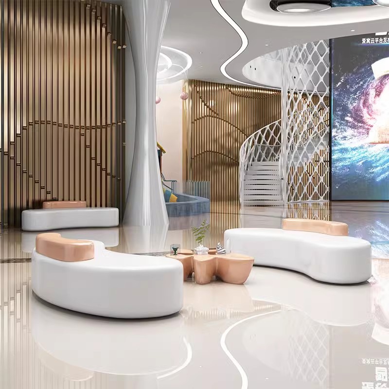 Centro comercial FRP asiento de ocio banco arqueado al aire libre sala de estar pública asiento de espera parque ocio al aire libre