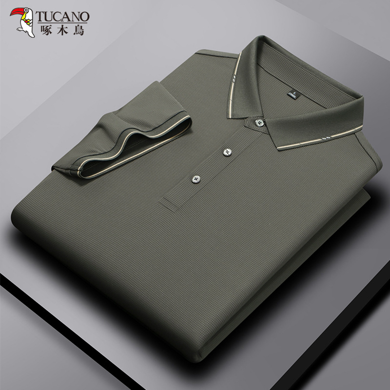 TUCANO/Chim gõ kiến ​​nam mùa hè mới cổ điển vải nylon liền mạch quy trình cán áo sơ mi POLO thời trang