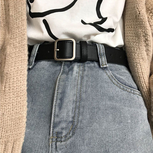 Belt women's simple and versatile Korean fashion student square buckle belt female Korean version bf trendy pants belt black casual