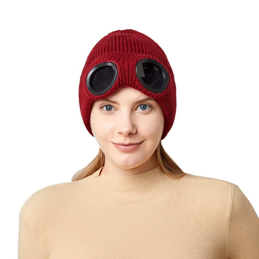 跨境帽子秋冬季男女防风眼镜加绒滑雪针织帽亚马逊欧美保暖毛线帽详情17