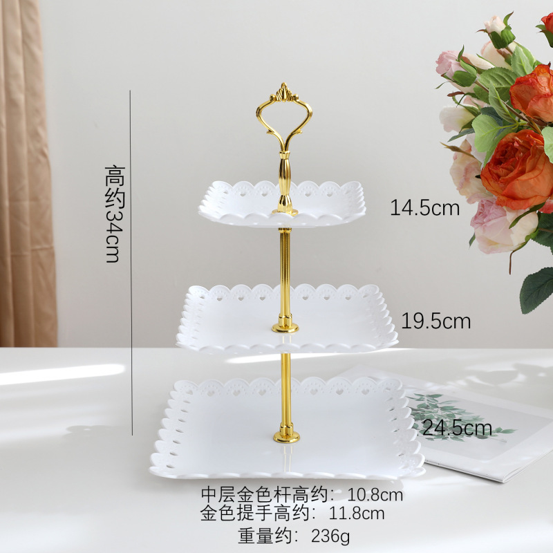 黑色甜品台婚礼蛋糕展示架点心托盘北欧家用客厅三层白色水果盘|undefined