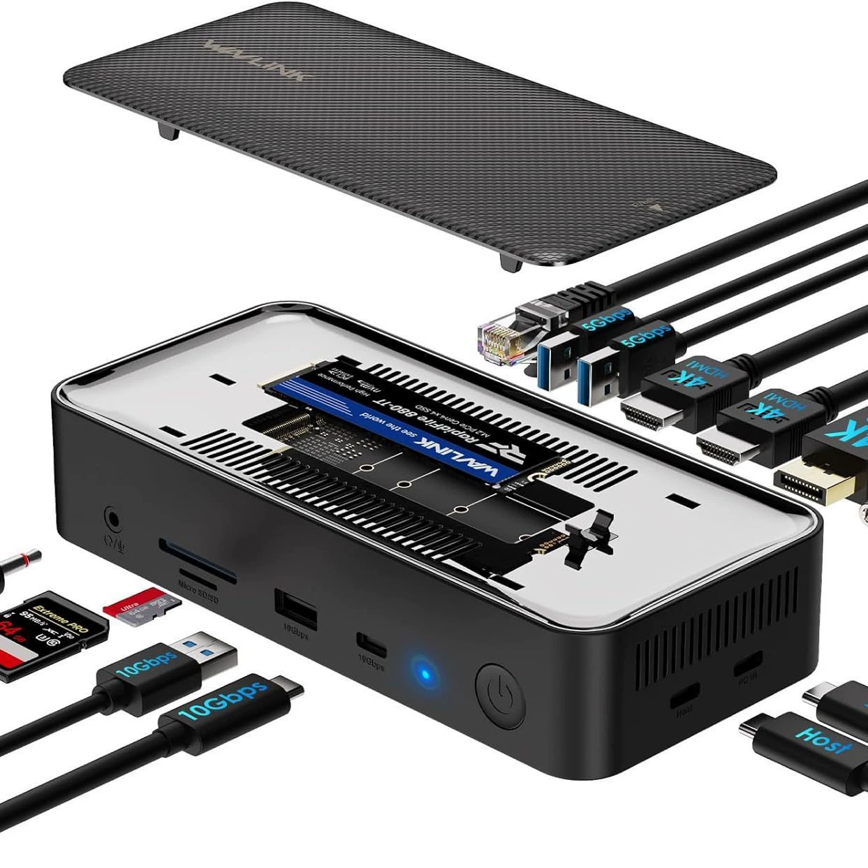 WAVLINK Гигабит RJ45 с 10Gbps M2 PCIe/SATA SSD Шкатулка 13-в-1 USB C хаб
