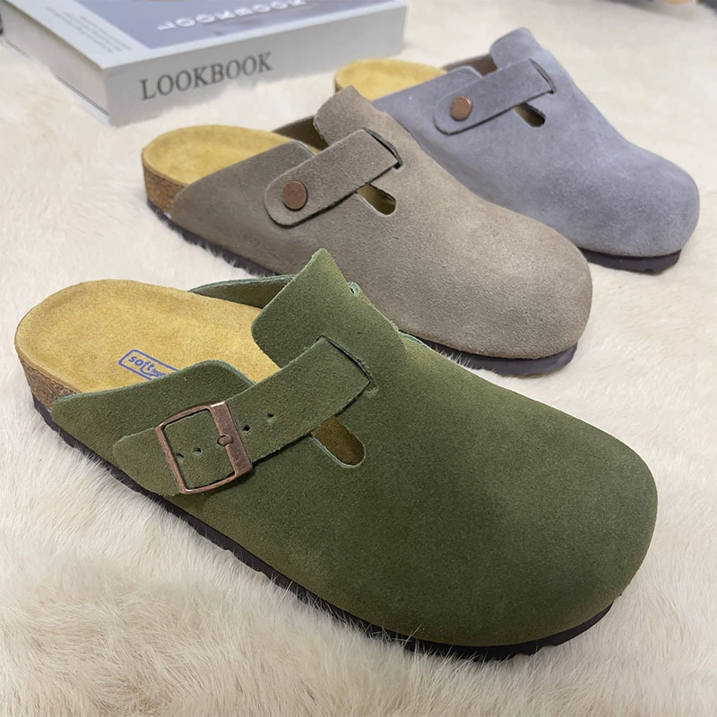 Полупрозрачные тапочки для мужчин и женщин, рыбацкие сабо на толстой подошве с деревянной отделкой и круглым носком, мюли из первосортной воловьей кожи, универсальные и повседневные.