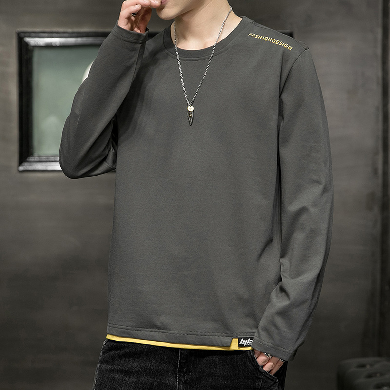 Camiseta de manga larga para hombre 2024 primavera y otoño nuevo suéter de algodón de marca de moda con ropa interior camisa de fondo de hombre de gran tamaño