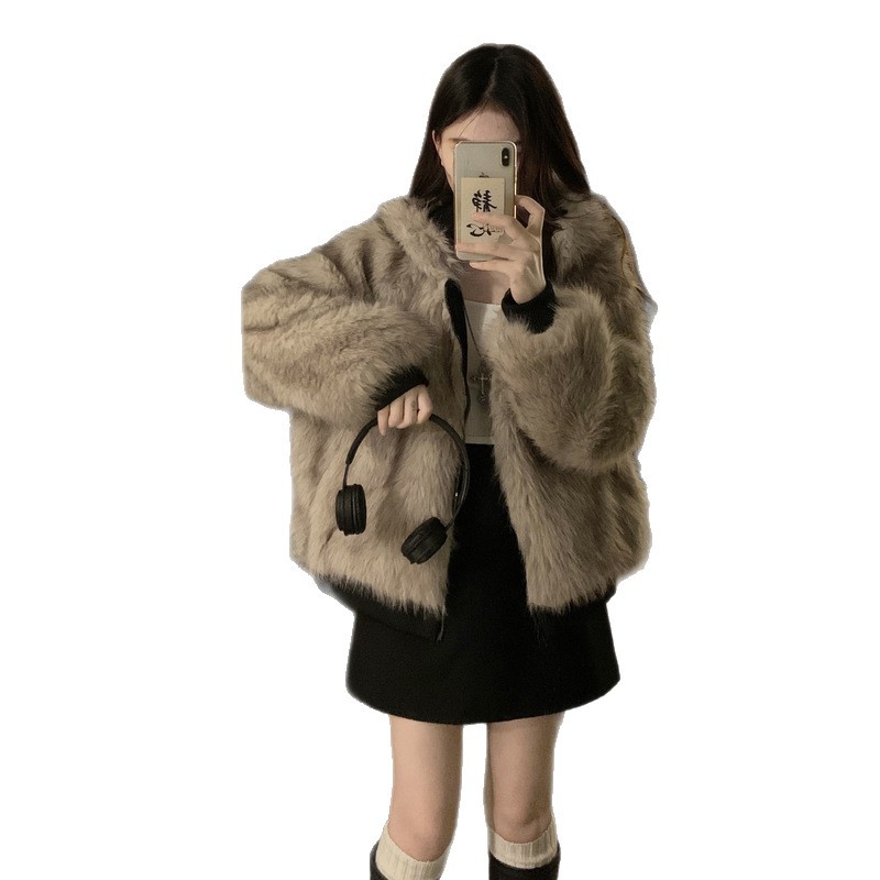 Calle de estilo americano chaqueta de algodón piel de lana de hierba corta ropa de algodón mujer sombrero de invierno en ambos lados ropa de algodón abrigo grueso image 6