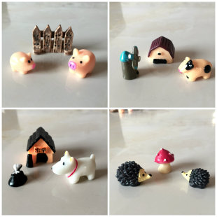 Dog Piggy Cartoon Animal Three-Piece Doll Creative Micro Landscape Resin Ornament Crafts Bonsai Mini