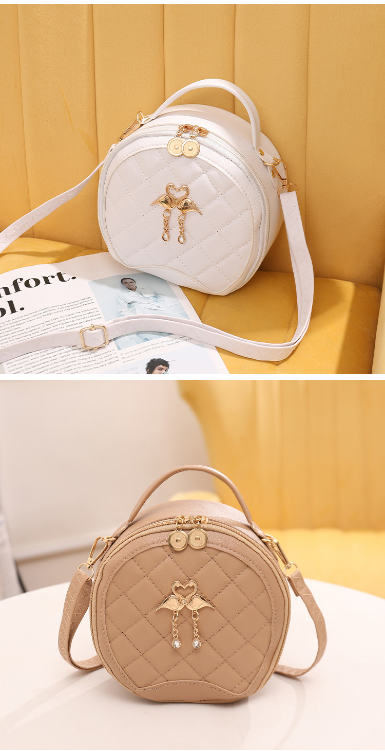 Women's Small Pu Leather Geometric Swan Streetwear Round Zipper Crossbody Togo bag display picture 6