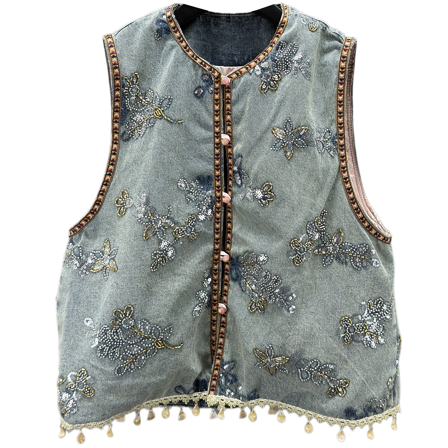 Guofeng placa de fijación de sequillas vaquero caballo chaqueta mujer 2026 primavera nuevo delgado hacer viejo chaleco sin mangas de moda image 5