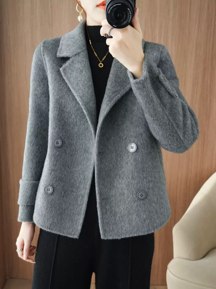 100%纯羊毛双面呢大衣女短款小个子韩版羊绒呢子秋冬宽松毛呢外套