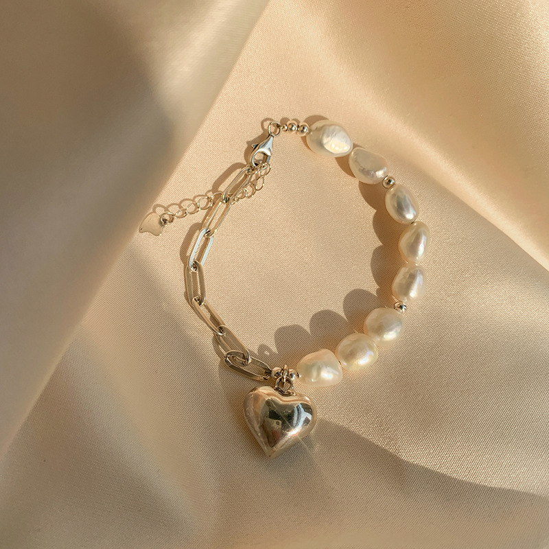 Fashion Simple Style Geometric Heart Shape Copper Asymmetrical Artificial Pearls Bracelets