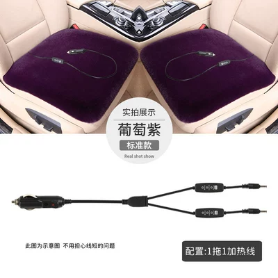 Seat cushion, seat cover Thickened Plush Single-Piece Car-Mounted 12V - switch-3-levels-of-adjustable-heating-12v-grape-purple-double-seat-thickened-plush-cord-length-1m