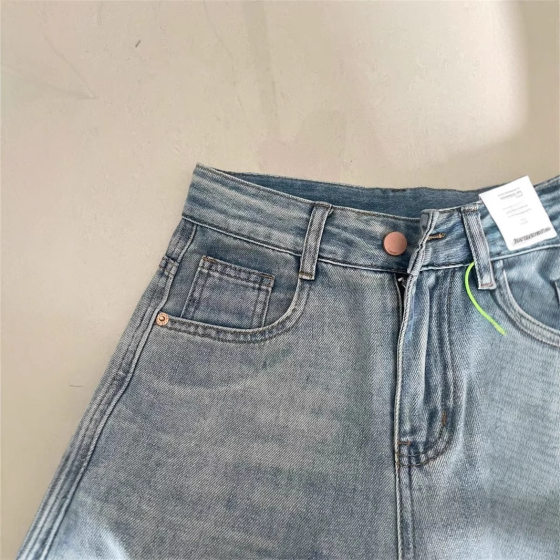 High Street Internet Trending Pink Standard Jeans Women's Petite Pear-shaped Casual Wide-leg All-match High Waist Straight Trousers