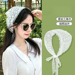 Dopamine Lace Flower Headscarf Women's Triangle Scarf 2025 New French Sweet Silk Scarf Travel High-End