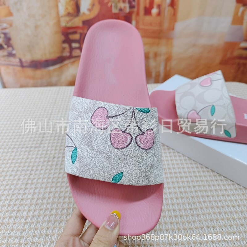 Vietnam Cambodia Nigeria Men's and Women's Slippers 2026 Summer Cute Pink Cherry Print Flat Flip-Flops