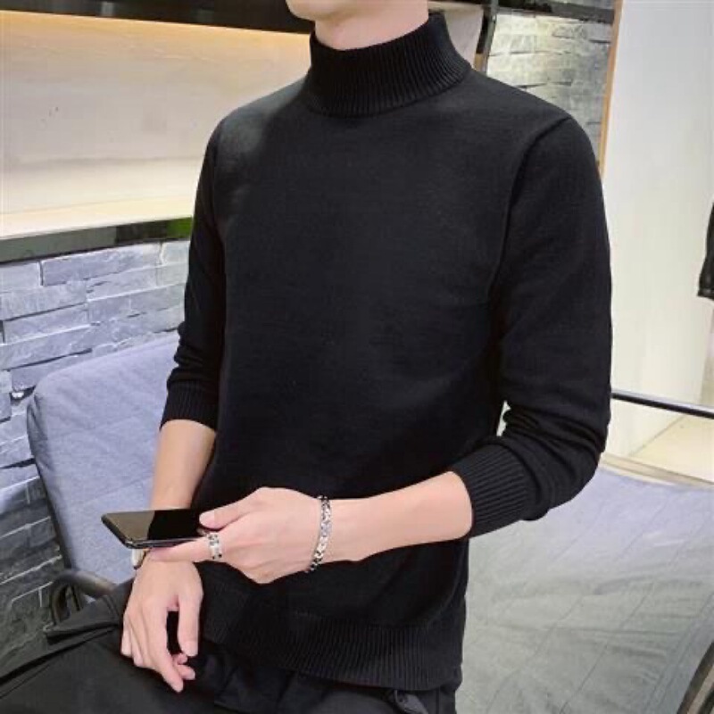 Solid Color Thickened Sweater with Half-High Collar, Autumn and Winter Men's Korean Style Warm Knit Base Layer Long-Sleeve Knitwear, New Model Solid Color Thickened Sweater with Half-High Collar, Autumn and Winter Men's Korean Style Warm Knit Base Layer Long-Sleeve Knitwear, New Model