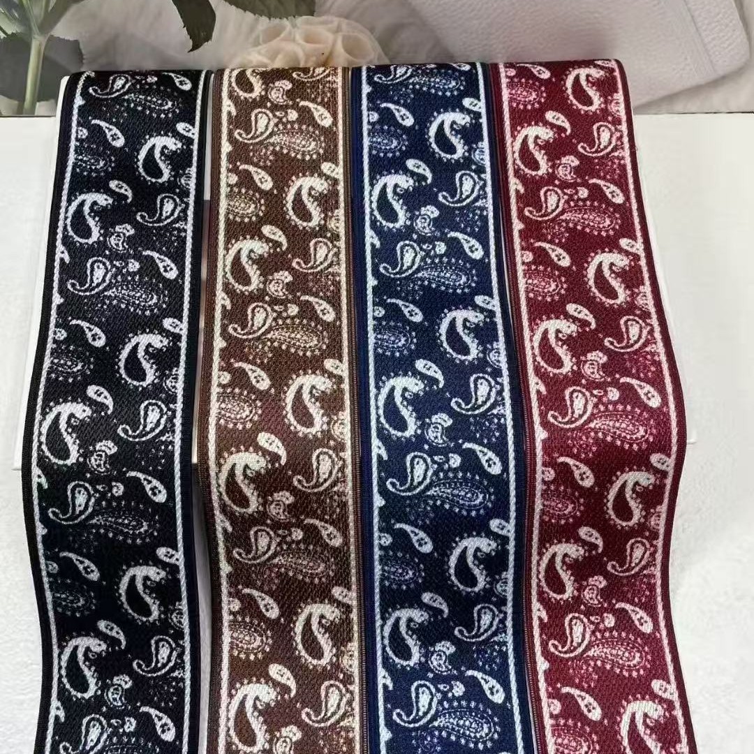 Foreign Trade Hot-Selling Cashew Flower Element Webbing Plaid Colorful Clothing Textile Accessories Elastic 5cm Decorative Belt