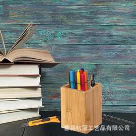 竹木收纳盒桌面笔架文具摆件收纳方形实木桌面文具笔架化妆刷收纳