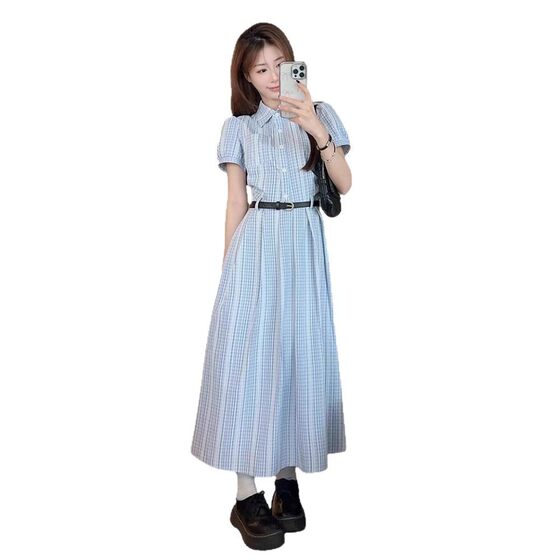 French elegant blue dress design super good-looking slim summer 2025 new shirt dress tide