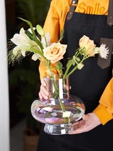 简约透明玻璃花瓶插花水培灯笼大肚花器加厚家居桌面摆件装饰插花