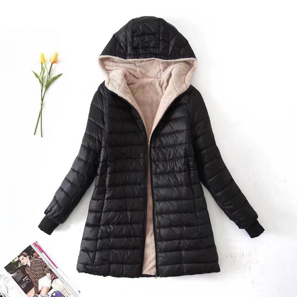 Women's Clothing autumn and winter new Korean version of the long hooded cotton coat women's lambskin warm cotton coat plus velvet jacket top_voghion.com