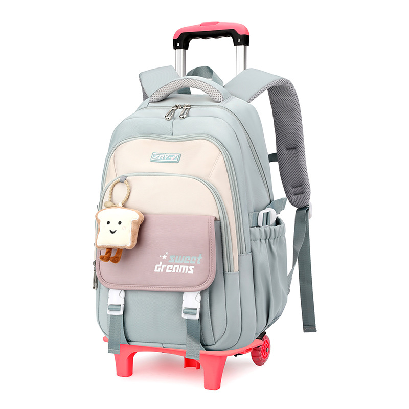 Mochila escolar de varilla de tracción para niñas de seis ruedas para niños 2 - 6 grados 5 gran capacidad impermeable 7 - 12 años