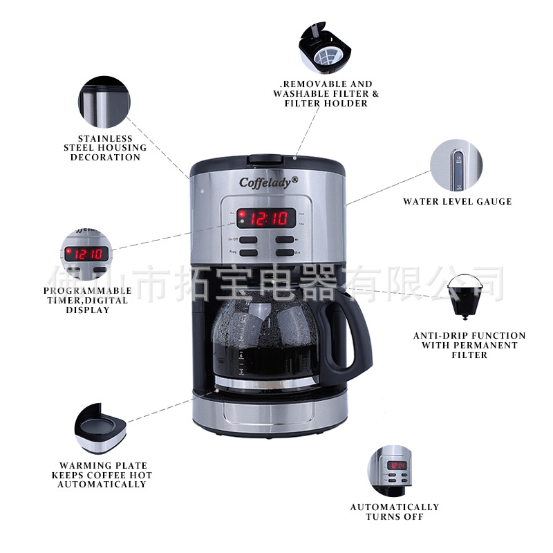 Hogar automático inteligente cafetera americana máquina de café por goteo se puede reservar LED Control de programa máquina de café