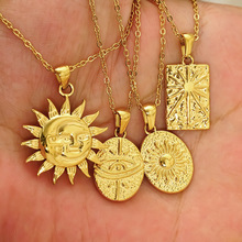 欧美跨境复古不锈钢太阳月亮项链女钛钢镀18K金饰品配件厂家直销