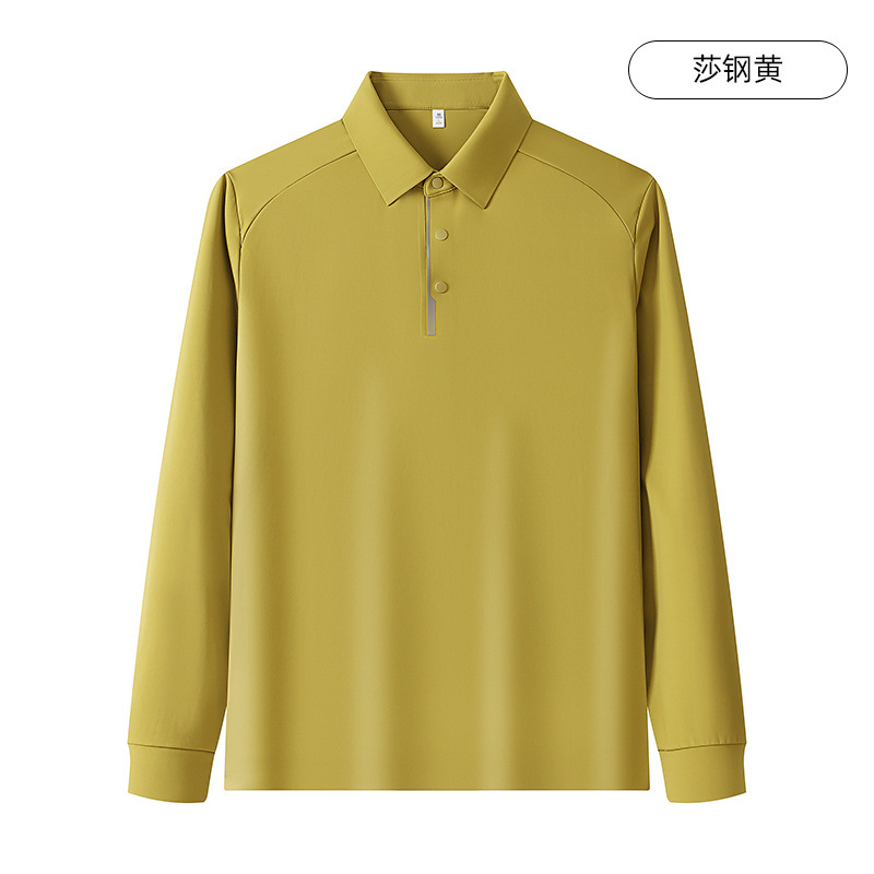 秋冬新款男式无缝抗菌翻领宽松简约百搭中年男士纯色长袖polo衫|undefined