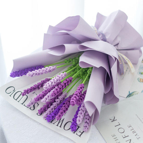 Wool flower finished lavender bouquet wool bouquet hand woven wool flower finished crochet flower lavender