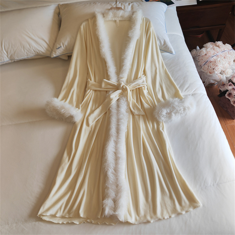 Island Velvet Nightgown Women's Spring Autumn and Winter Long Sleeve Strap dress fleece-lined Warm Sexy Thin Velvet Bathrobe Home Clothes