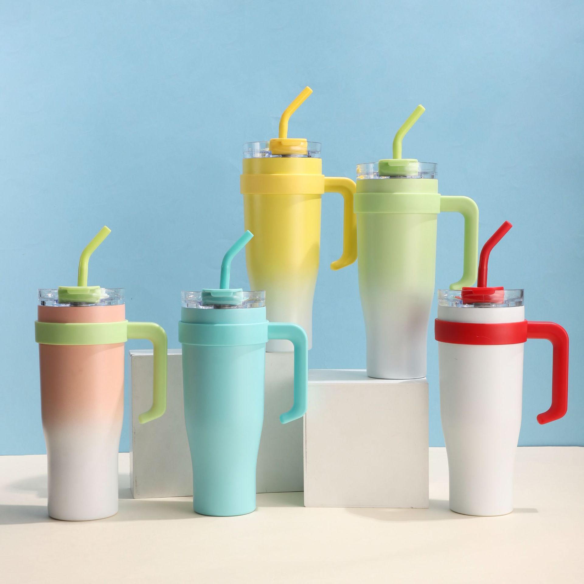 Hot 40oz de alto valor facial taza de automóvil de acero inoxidable Taza de aislamiento de gran capacidad de taza de hielo taza mango taza de paja